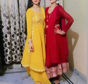 Yellow 💛&amp;Maroon♥️Anarkali Suit💛🎀
