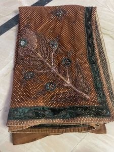 Embroidered Brown Saree