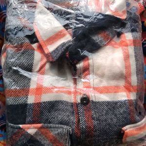 Orange &amp; Navy Plaid Flannel Shirt