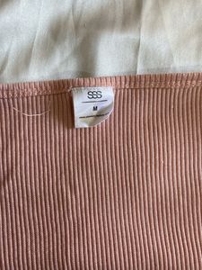 Peach Ribbed Square Neck Top