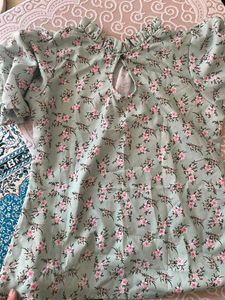 Floral Print Pista colour Women Top