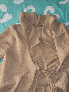 Tan Textured Wrap Top