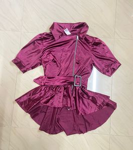 Burgundy Belted Peplum Top