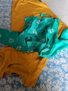 Yellow Kurta With Blue Jacket