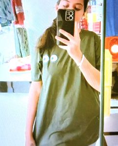 Olive Green Tee with Googly Eyes Graphic