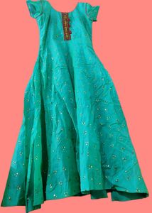 Teal Green Embroidered Kurti with Red Dupatta