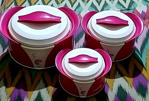 Set Of 3 Pink And White Milton Casseroles