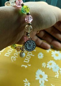 Beaded multicolour clock charm bracelet