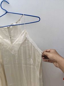 Combo Of Two Beige Satin Sleevless Tops