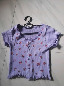 Korean Floral Ribbed Knitted Crop Top Summer