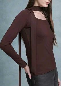 Brown Ribbon Top