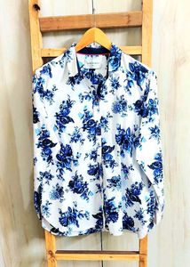 Blue Floral Print Cotton Shirt Size-42-44