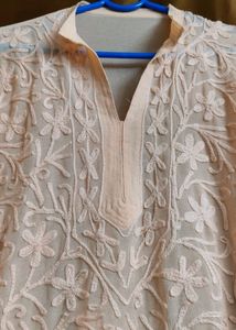 Lucknowi Peach Kurta With Inner