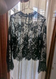 Black Full Sleeves Lace Top- H&amp;M