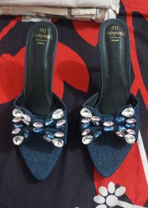 New Denim And Diamond Stud Heels..