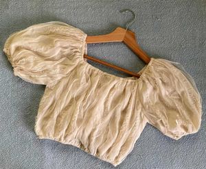 Sheer Korean Puff Sleeve Crop Top
