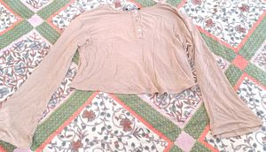 Comfy Cotton Full Sleeves Tan Crop Top For Women