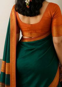 Elegant Dark Green &amp; Orange Silk Saree