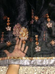Beautiful Black Netted Saree With Blouse