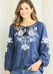 Embroidered Blue Peasant Blouse Size'44