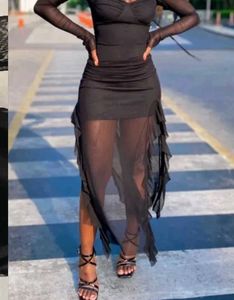 Black Sheer Fringe Dress