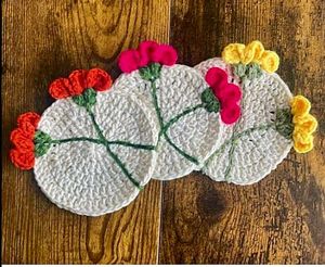 Handmade Crochet Flower Coasters set of 3
