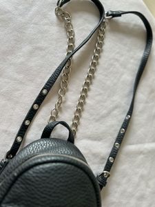 Mini Black Backpack with Chain Detail