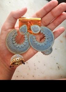 Blue Earing With Light Golden Work