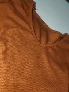 Brown V-Neck Long Sleeve Top
