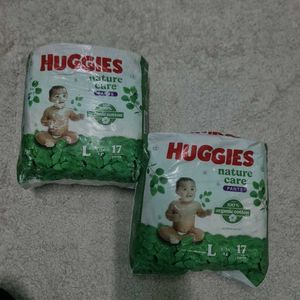 Huggies Nature Care Pants L, 2 packs, 17 in each.