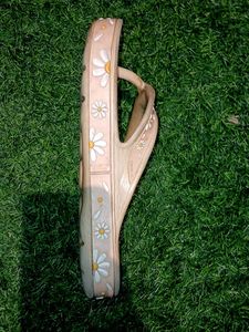 Beige Floral Flip Flops