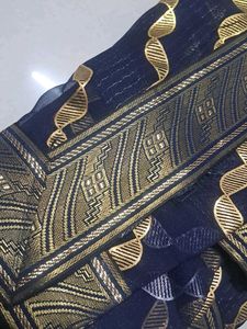Elegant Navy &amp; Gold Saree