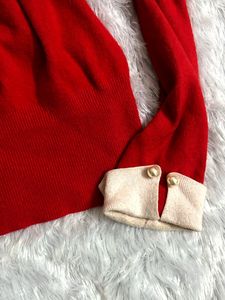 Korean Red Sweater with pearl button ✨
