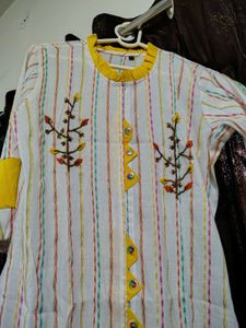 Striped Embroidered Kurti