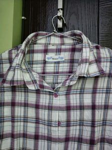 White Casual Check Print Shirt