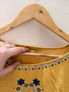 Mustard Embroidered kaftan style Tunic Top