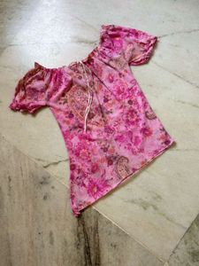 Pink Floral Paisley Off-Shoulder Top