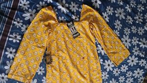 Long Sleeve Yellow Short Kurti With Freebies
