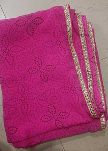 Pink Bandhani Saree with Zari Border