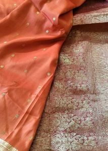 Orange Saree with Gold Border Blouse