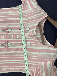 Pink &amp; White Striped Kurti with Embroidery