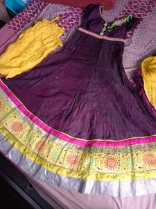 Brown &amp; Gold Embroidered Anarkali Dress