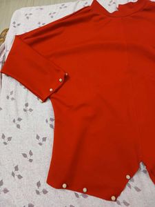 Red Pearl Button Top