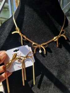 Antitarnish Snake Chain Bow Necklace Set