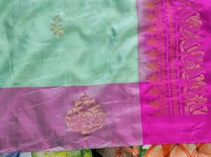 pista with pink soft silk. Saree
