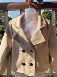 Light beige wool blend crop coat