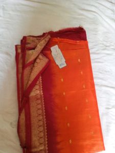 Orange &amp; Pink Silk Saree with Gold Accents