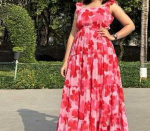 Pink Floral Tiered Maxi Dress
