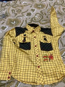 Yellow Plaid Button-Down Shirt And Jeans