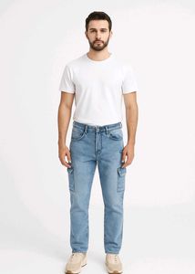 Light Wash Cargo Jeans (SKY BLUE)